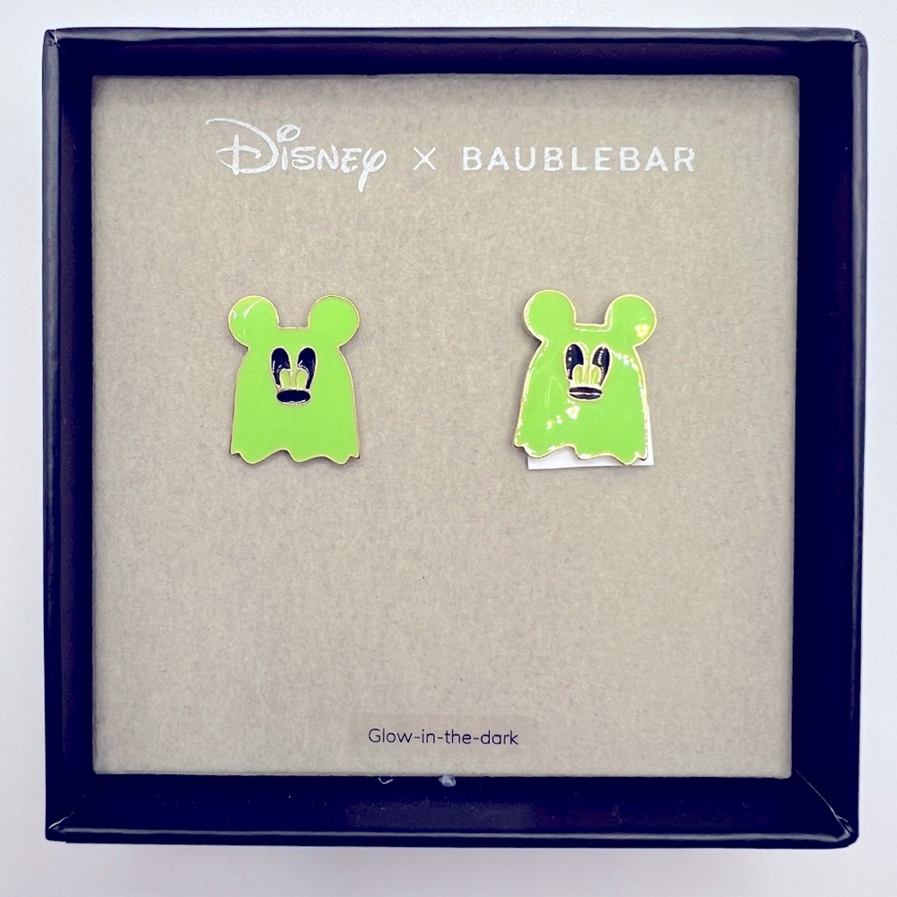 NEW Disney X BaubleBar Mickey Mouse Ghost Stud Earrings Glow in Dark Halloween